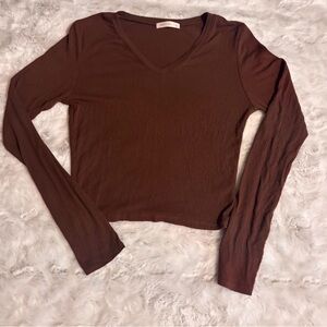 Brown Long Sleeve Crop Top